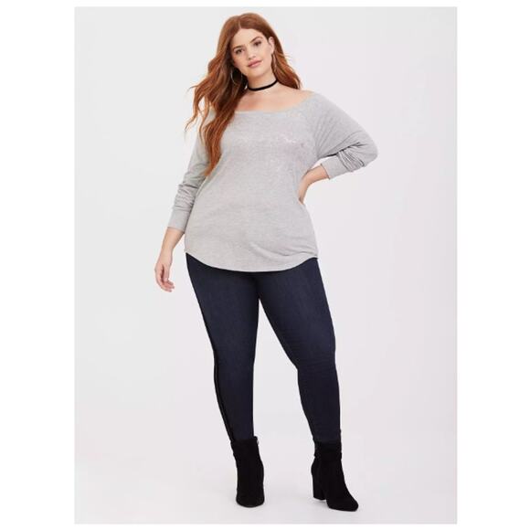 Torrid Grey Gray Foil Sweatshirt Off Shoulder Neck Plus Size‎ 2 (2XL) - Picture 10 of 11